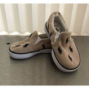 Polo Ralph Lauren Kids Canvas Shoes Beige Slip-on Styling Logo Size 5